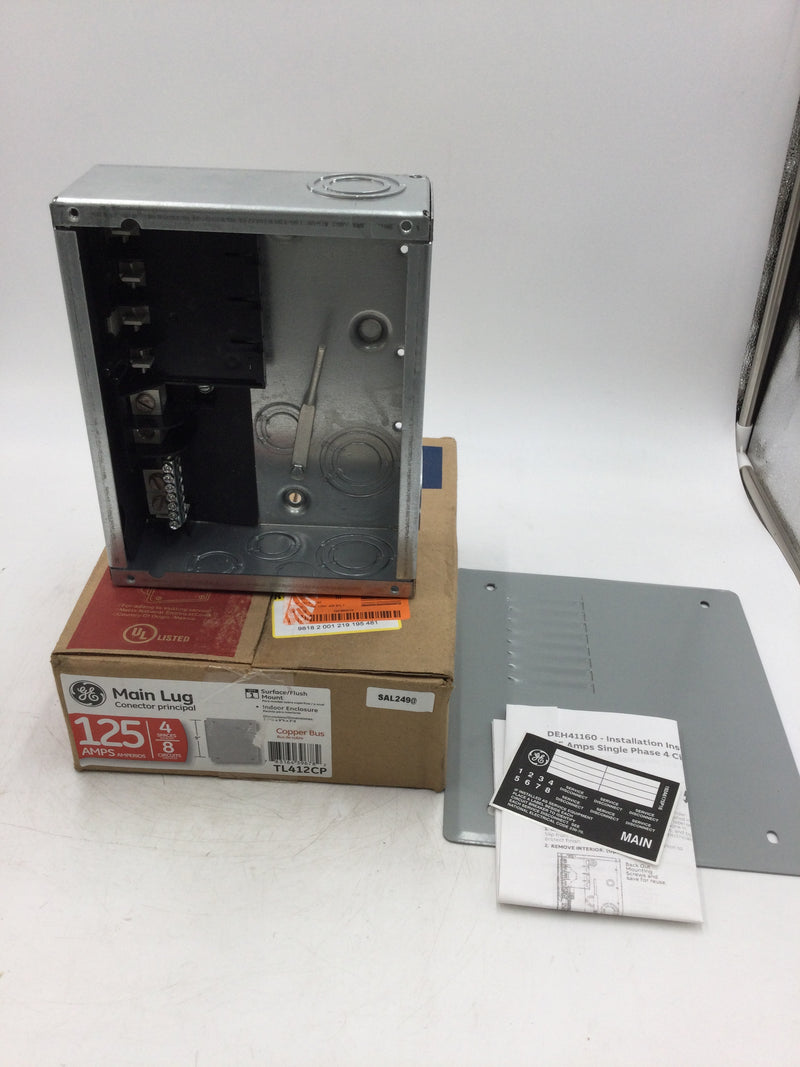 GE TL412CP 125 Amp 4 Space 8 Circuit Main Lug Indoor Load Center 7 1/4" x 9"