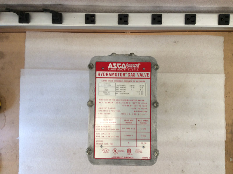 Asco AH2D112S4 Hydramotor Gas Valve 110/120V 50/60Hz 6-14 Sec Opening Time 1 Sec Closing Time