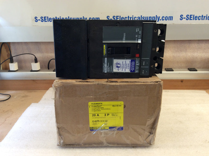 Square D HGA36020TA 3 Pole 20 Amp 600vac Model HG060 PowerPact Circuit