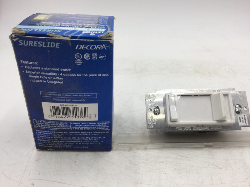 Leviton Sureslide 6633-PLW Wall Dimmer Switch Single Pole or 3-Way