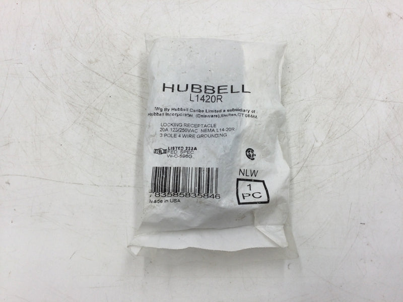 Hubbell L1420R Locking Receptacle 20A 125/250V Nema L14-20R 3-Pole 4 Wire Grounding