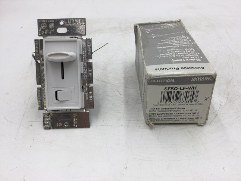Lutron SFSQ-LF-WH 1.5A 120V 360W Dimmer 1-Pole 3-Way Fan Speed Control Quite 3-Speeds