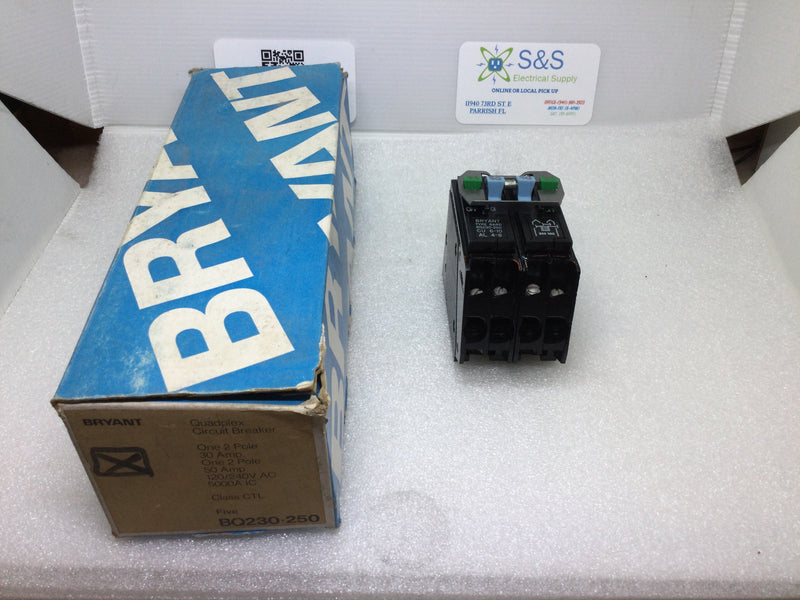 Bryant BQ230-250, BQ230250 Quad BQ 120-120V Circuit Breaker 30 Amp 2 Pole, 50 Amp 2 Pole