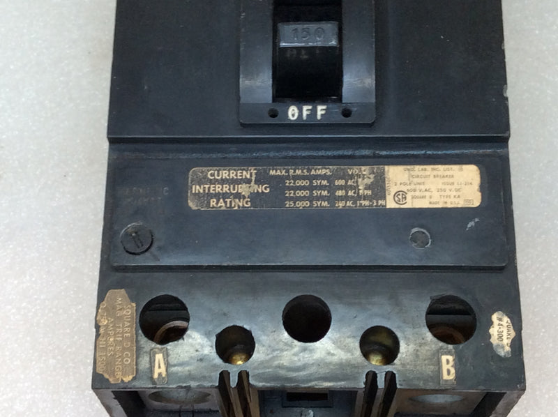 Square D KA26150AB 150 Amp Molded Case I-Line Circuit Breaker