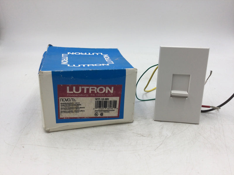 Lutron NTF-10-WH Nova T-Fluorescent Dimmer For Lutron 3-Wire Fluorescent Ballast or LED Drivers, Slide to Off