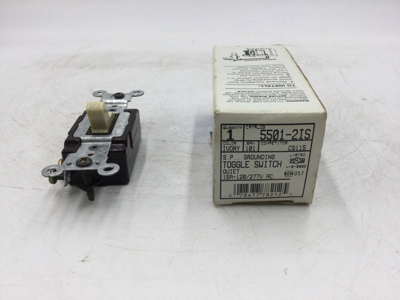 Leviton 5501-2IS CS115 Grounding Toggle Switch Outlet 15A 120/277V Ivory