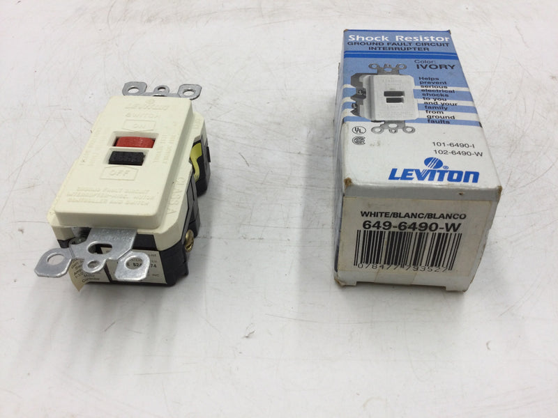 Leviton Shock Resistor 649-6490-W Ground Fault Circuit Interrupter GFCI 20A 125V Ivory