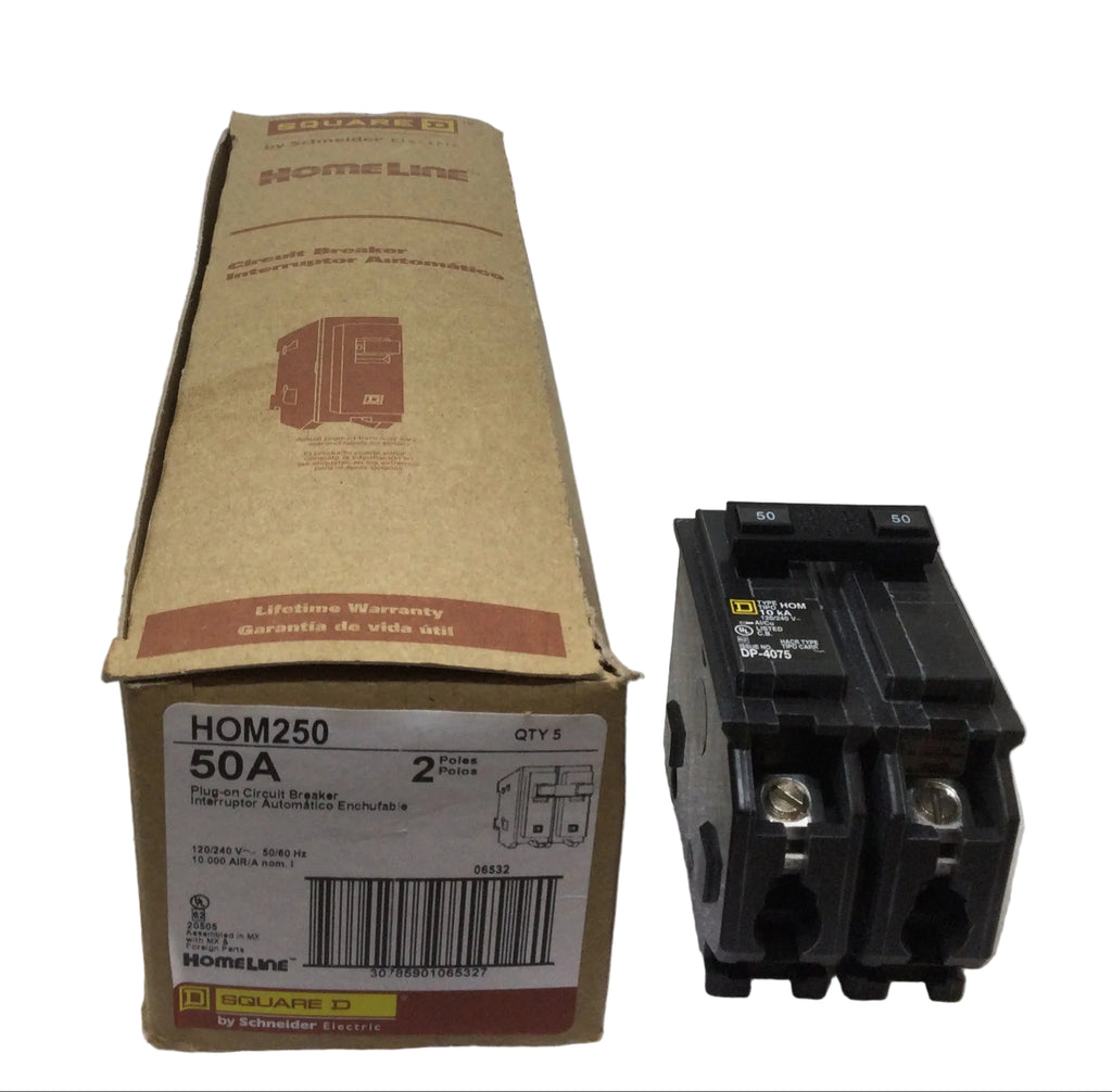 Hom250 Square D HOM250 50 Amp 2 Pole 120/240V Circuit Breaker - Yellow Sticke