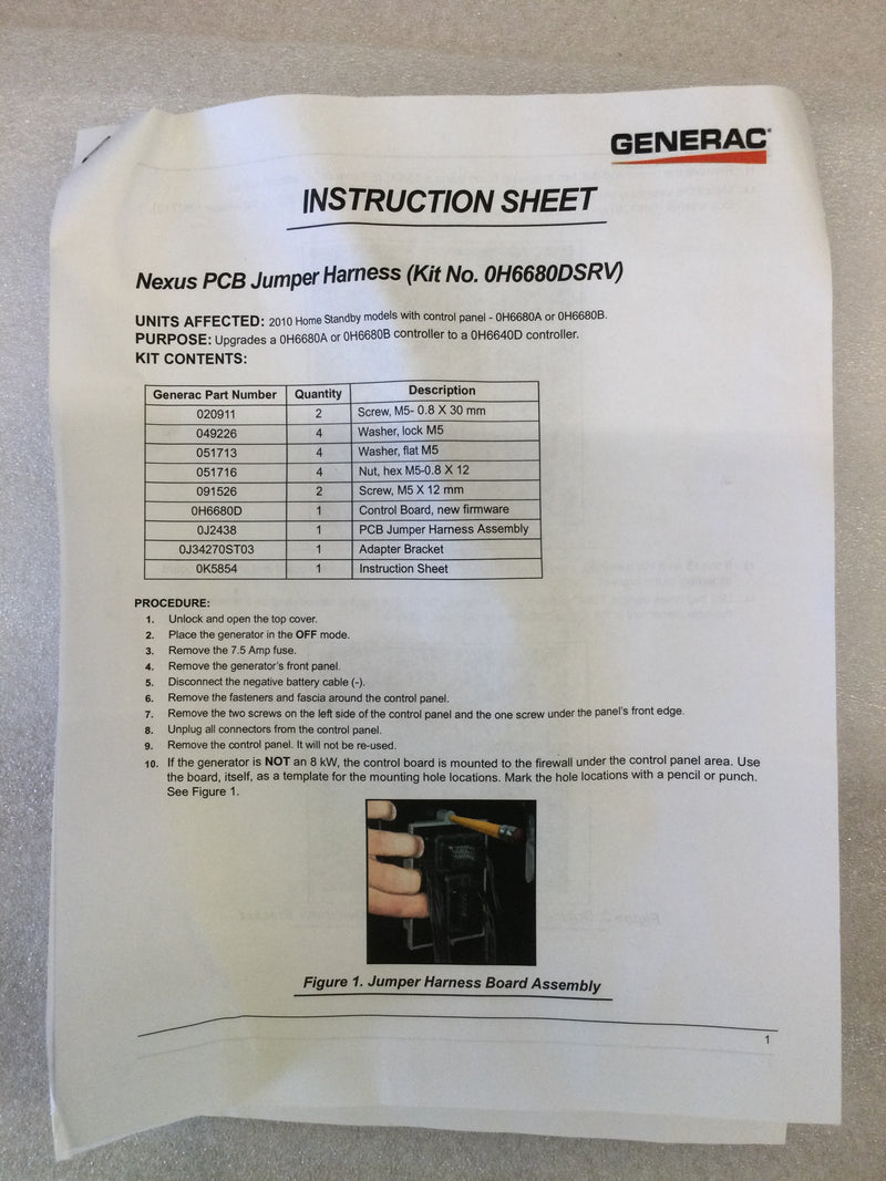 Generac 0H6680DSRV Nexus PCB Controller And Jumper Harness Kit (New Genuine Generac)