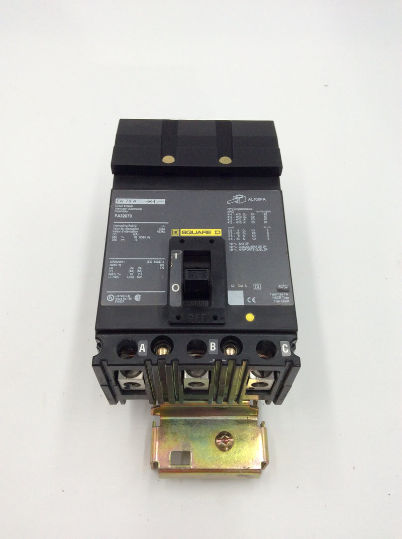 Square D FA32070 70 Amp 3 Pole 240v Series 2 Type FA Molded Case I Line Circuit Breaker