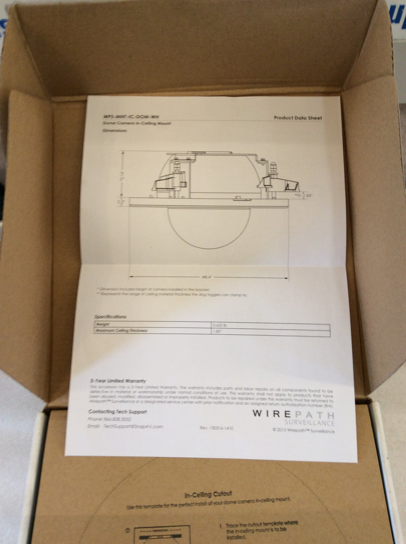 Wirepath Surveillance WPS-MNT-IC-DOM-WH Dome Camera In-Ceiling Mount Kit (New In Box)