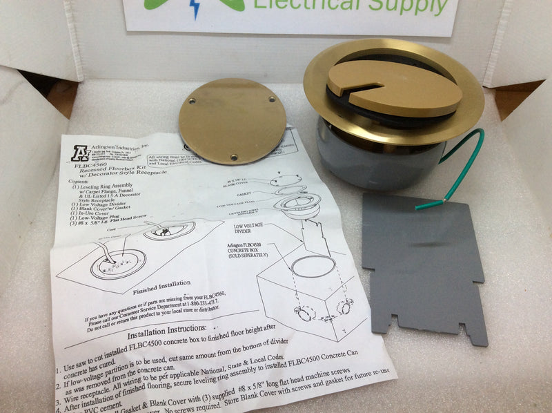 Arlington FLBC4560DMB 4.5" Recessed Concrete Box Brass Cover Kit With TR Decora Recep
