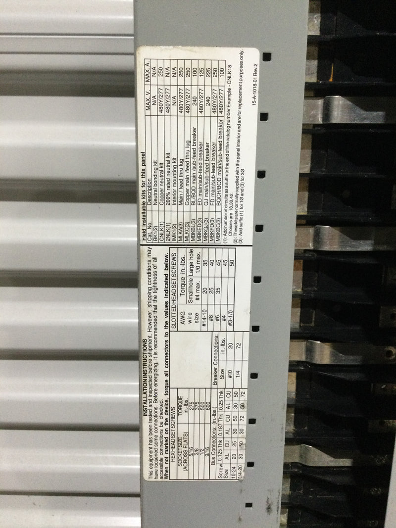 Siemens P1e42fx225cts 250a 480y/277v 3ph 4 Wire 42 Slot Breaker Panel Guts