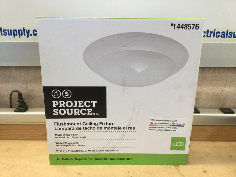 Project Source Led 11" Flushmount Ceiling Light Fixture White