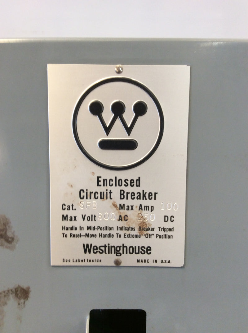 Westinghouse SFB Nema1 Circuit Breaker Enclosure Type FB 600VAC Enclosure (New)