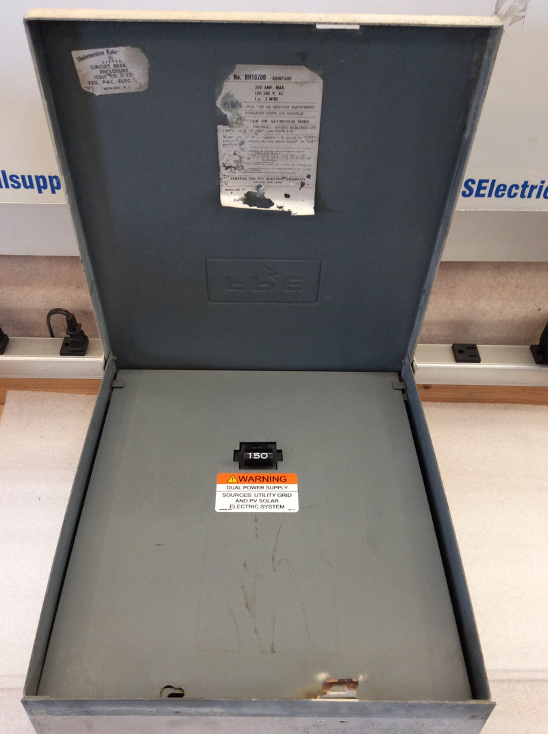 FPE RH10200 Single Phase 120/240VAC 200A Max Nema3r Main Circuit Breaker Enclosure