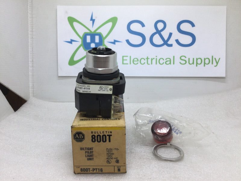 Allen Bradley 800t-Pt16 Red Lens 120v Pilot Light