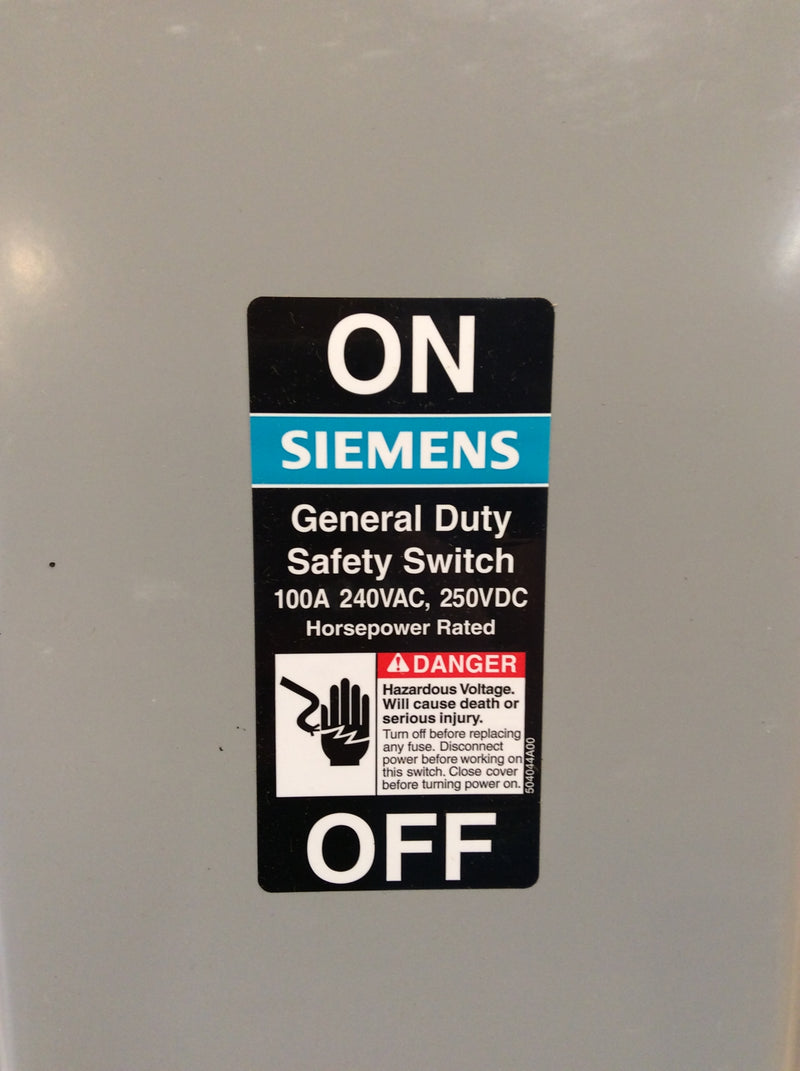 Siemens GF223NR Single Phase 100A 240VAC Nema3R Fusible General Duty Safety Switch