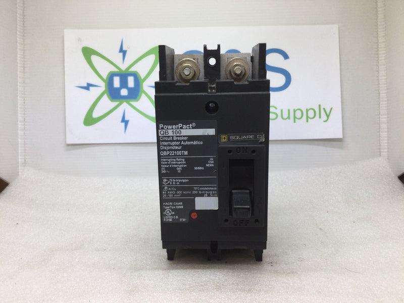 Square D QBP22100TM 100 Amp 240v 2 Pole Molded Case Circuit Breaker
