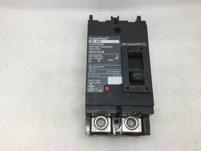 Square D QBP22100TM 100 Amp 240v 2 Pole Molded Case Circuit Breaker