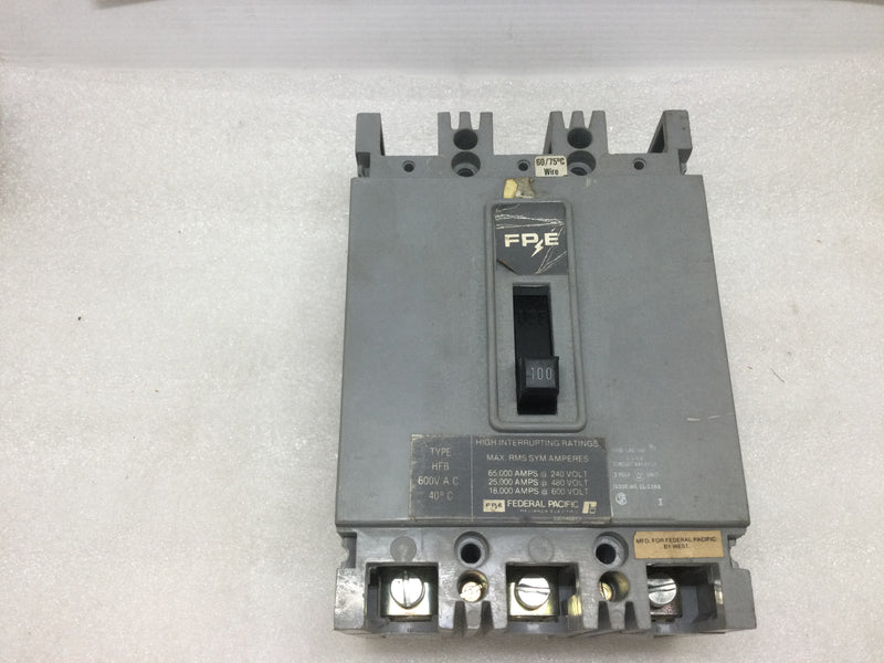 Federal Pacific Fpe Type Hfb 3-Pole 100-Amp Circuit Breaker Hfb3100