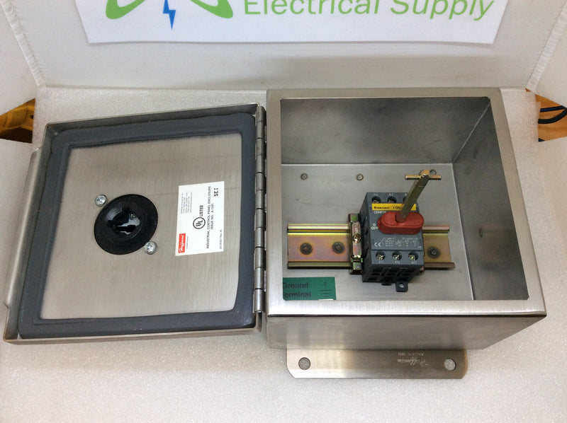Bussmann ENF16X-3PB6 3 Pole 16A Single Phase 600V Max Nema4X Stainless Steel Enclosed Switch (New)