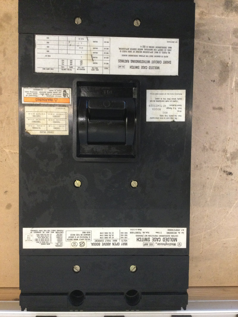 Westinghouse Mc3800wk 800a 3p 600v Molded Case Switch Style 752b071g08