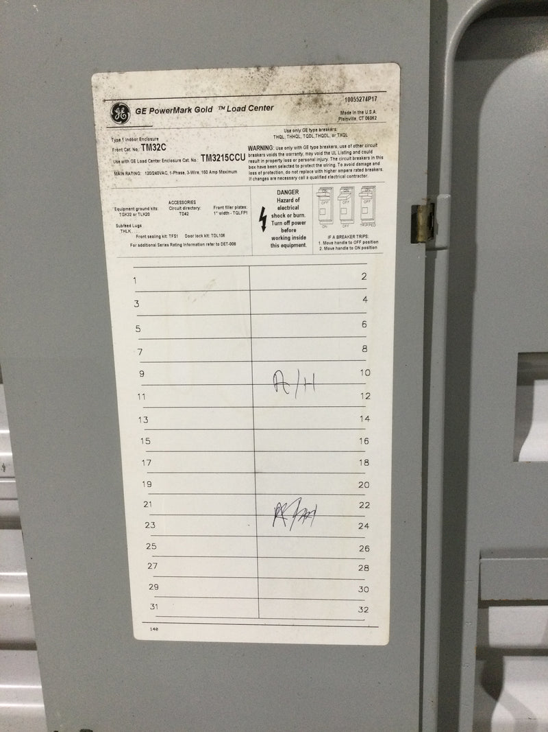 GE Powermark Gold Load Center TM3215CCU TM32C Type 1 Indoor Enclosure 34.5" x 15"
