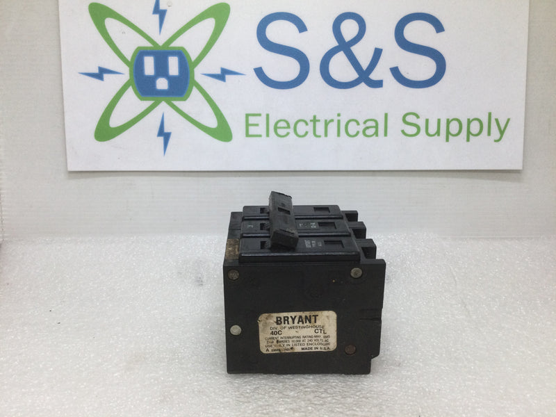 Bryant BR340 40 Amp 240 Volt 3 Pole Plug In Circuit Breaker
