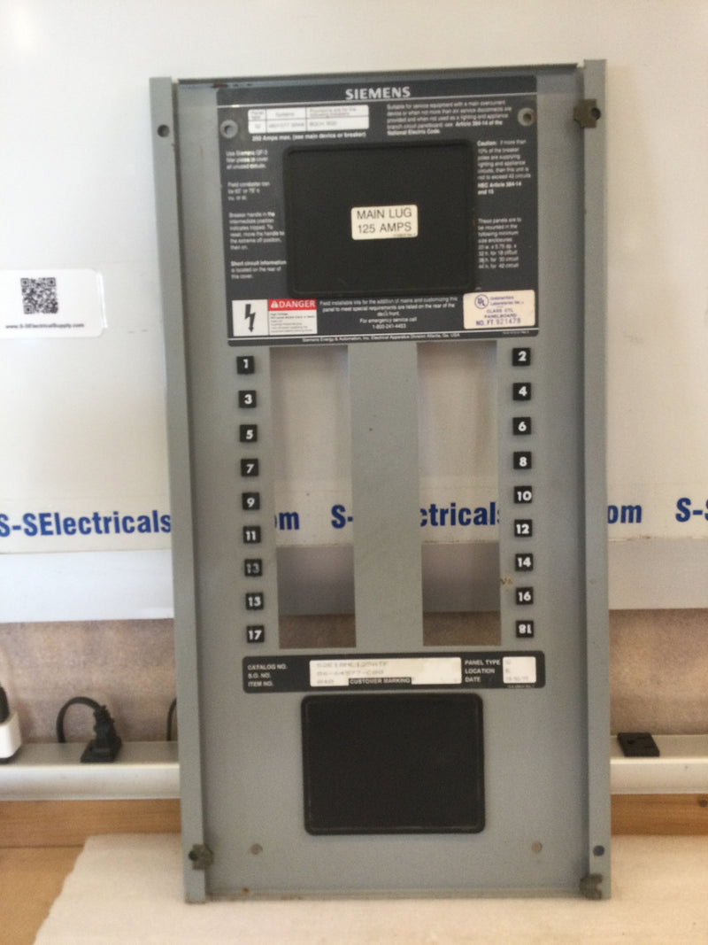 Siemens S2E18ML125ATF 250 Amp, 3 Pole, 4 Wire, 480y/277 Panel Type S2 Dead Front Only. QF-3 BQCH, BQD