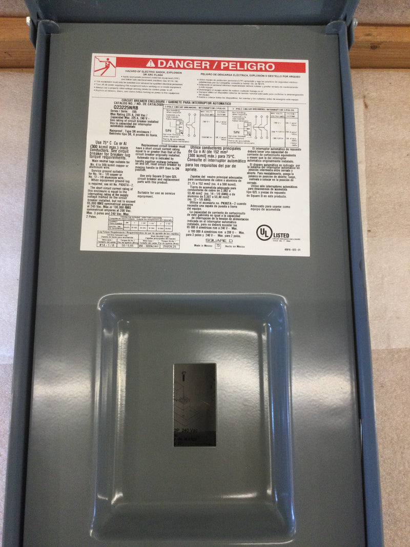 Square D Q23225NRB 225A 240VAC Max Circuit Breaker Enclosure Nema3R Enclosure