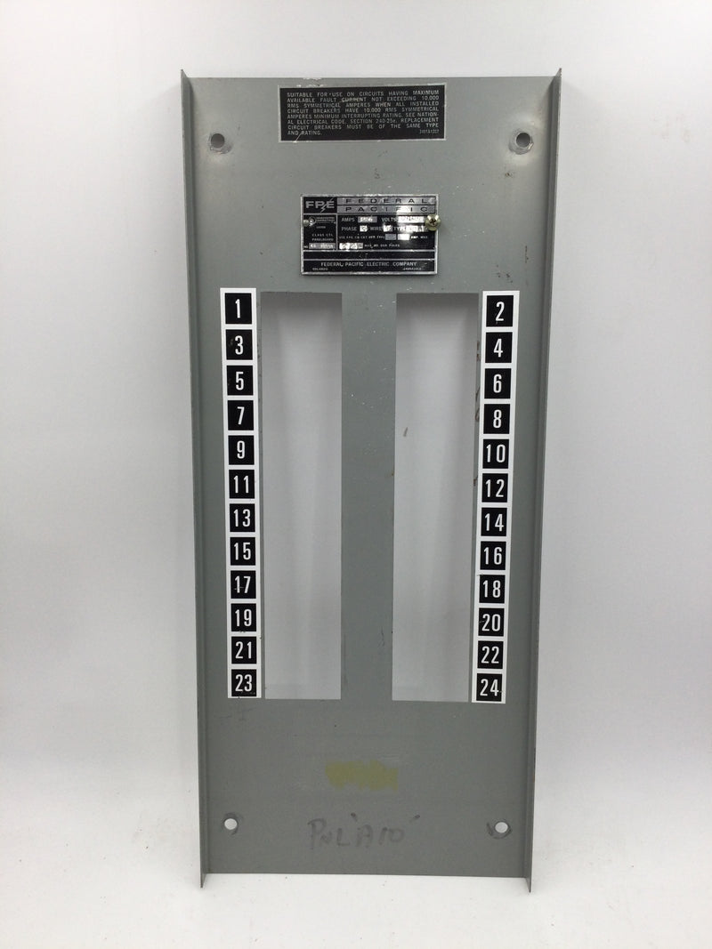 FPE CS 17444 120/208V 225 Amp 3 Phase 4 Wire Type NQLP 24 Space Dead Front Cover 23 1/4" x 9 7/8"