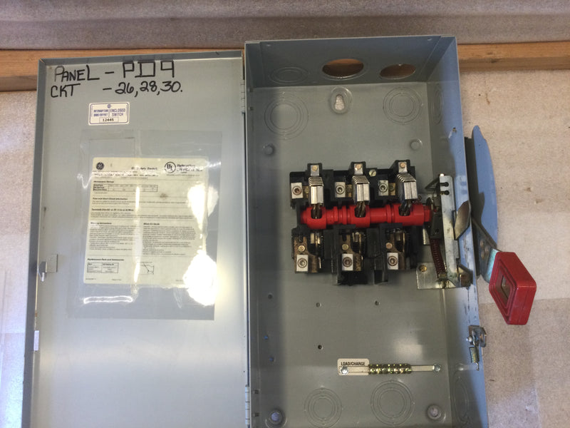 General Electric Heavy Duty THN3363 100 Amp 600 Vac Non-Fused Safety Switch 3 Pole Nema1r