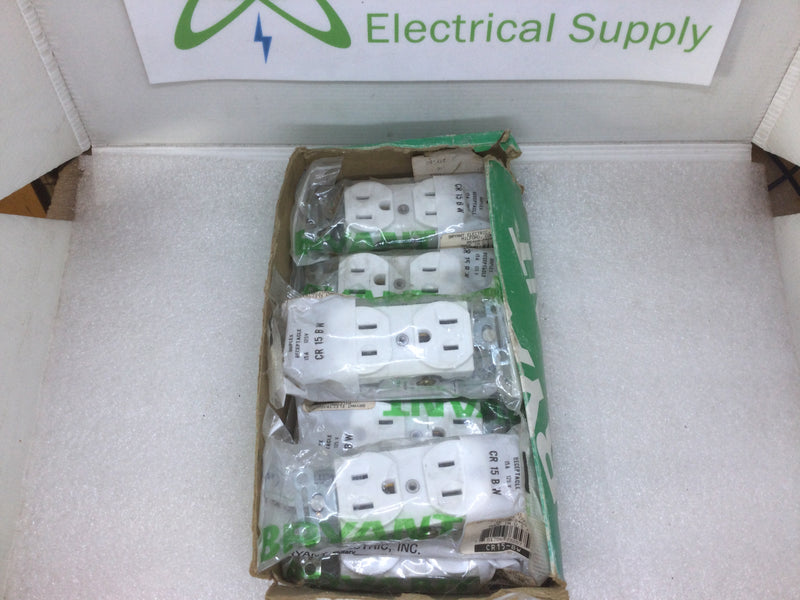 Bryant CR15-BW 15A 125VAC Grounding Side Wired 2 Pole 3 Wire Duplex Receptacle White
