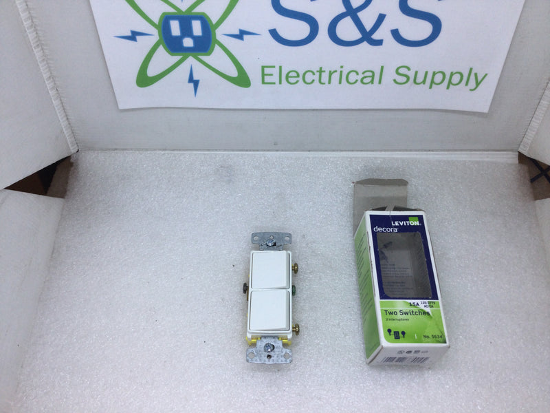 Leviton 5634 15A 120/277VAC Single Pole/Single Pole Decora Style Stack Switch