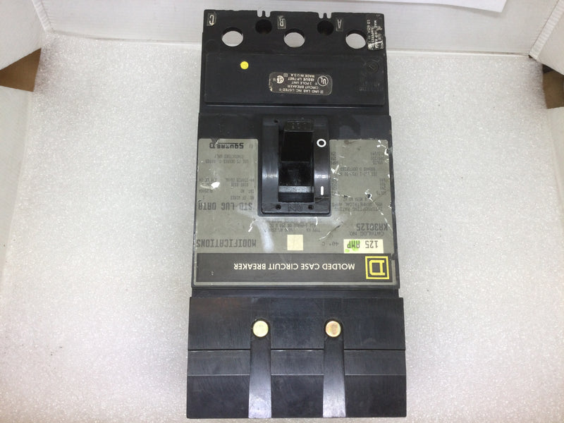 Square D KA36125 3 Pole 125A 600VAC Type KA Circuit Breaker