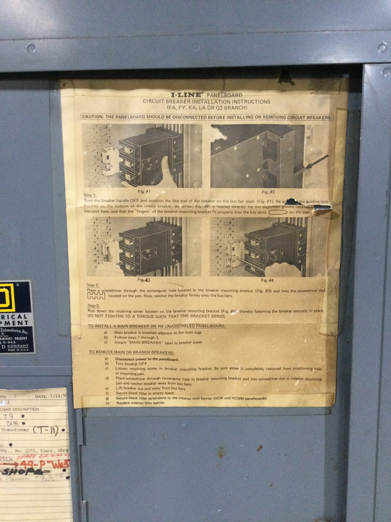 Square D 10 Space I-Line Panelboard 3Ph 600A 277/480VAC Type FA/Q2 Circuit Breakers