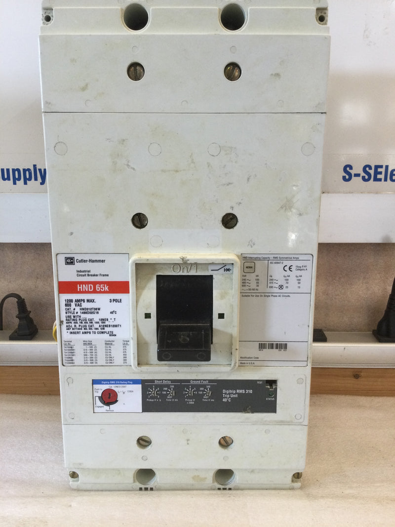 Eaton/Cutler-Hammer HND312T36W 3 Pole 1200A 600VAC Type HND 65K with 12NES1200T Trip