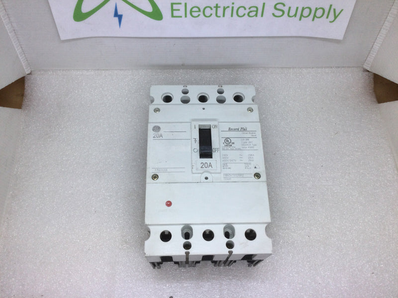 GE/General Electric FBN36TE020R2 3 Pole 20A 480VAC Record Plus Issue A5890 Circuit Breaker