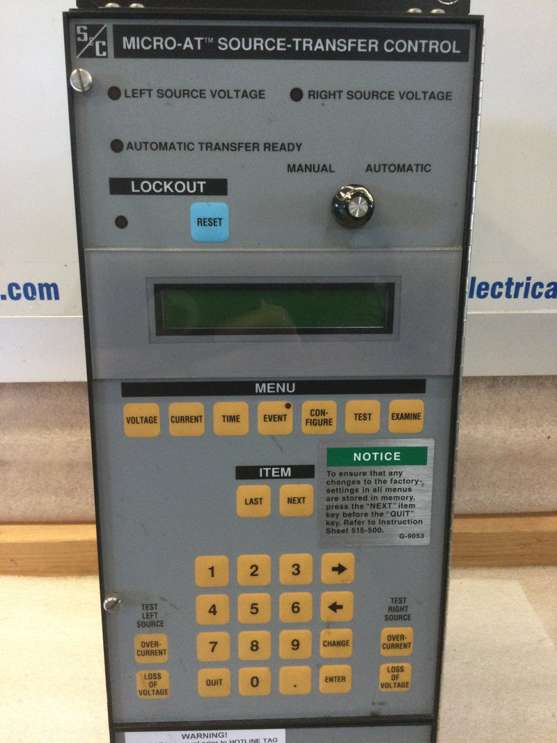S&C Electric 39090-V1Y4Y5Y6Y8Y21-S101 120VAC Max Micro-AT Source-Transfer Control