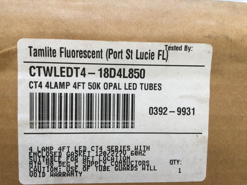 Tamlite Lighting CTWLEDT4-18D4L850 CT4-4Lamp 4Ft 50K Opal LED Tubes 120/277VAC 60Hz (New In Box)