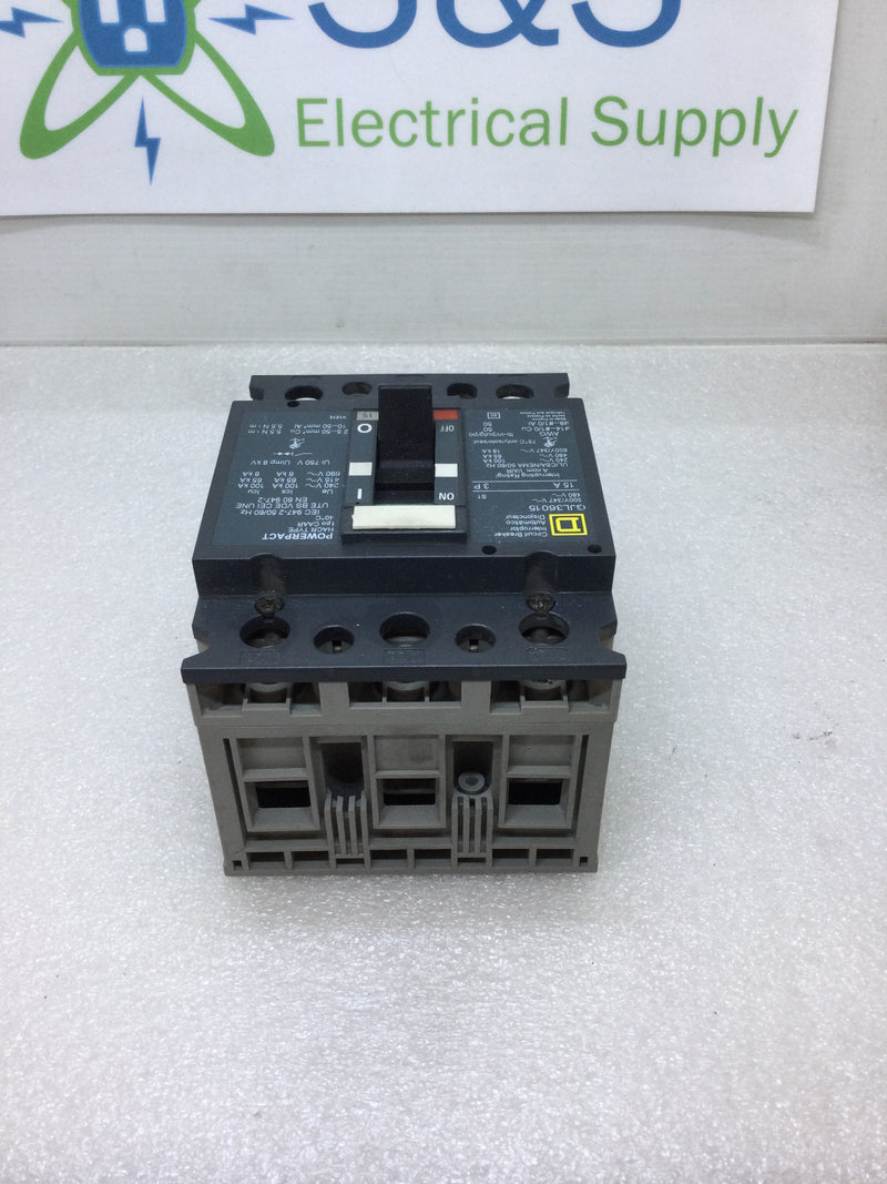 Square D GJL36015 15 Amp 3 Pole Circuit Breaker 600/347/480 Vac GJL PowerPact