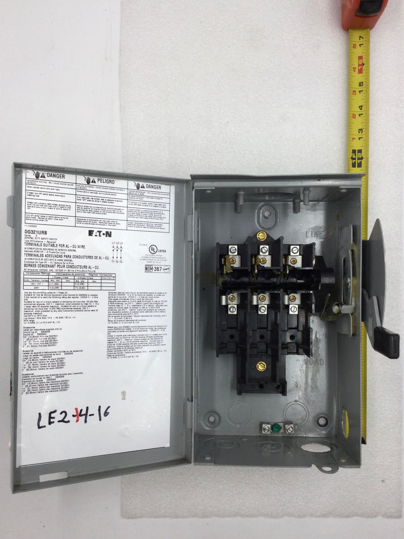 Eaton DG321URB Single Phase 30A 240VAC 3 Pole, Non-Fused General Duty Safety Switch