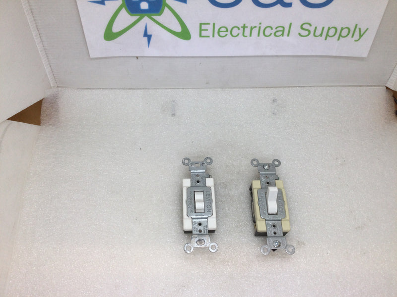 Leviton 1223-SW/1223-LA 20A 120/277VAC 3 Way Toggle Switch 1: White/1: Light Almond