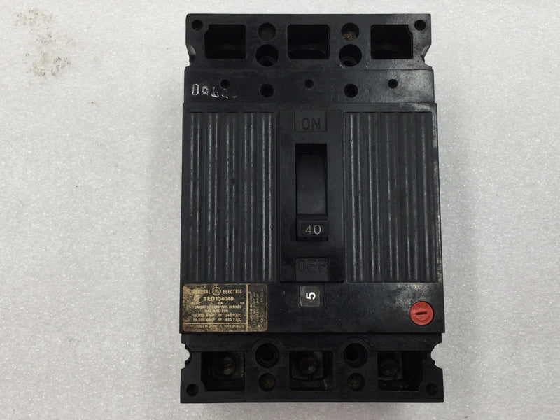 General Electric GE TED134040 Circuit Breaker 40 Amp 3 Pole 480V Style TED