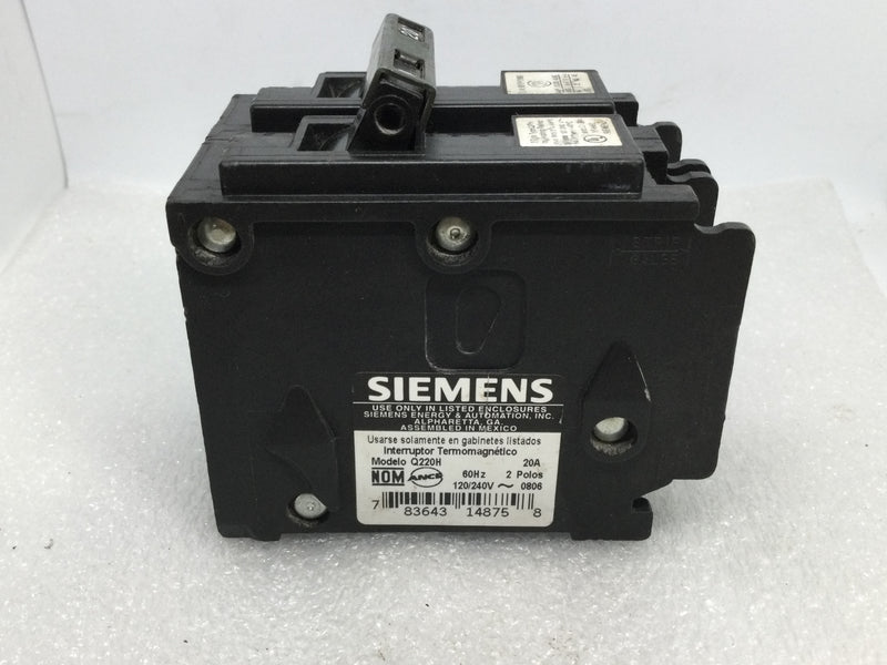 Siemens Q220H 2 Pole 20 Amp 120/240V Circuit Breaker