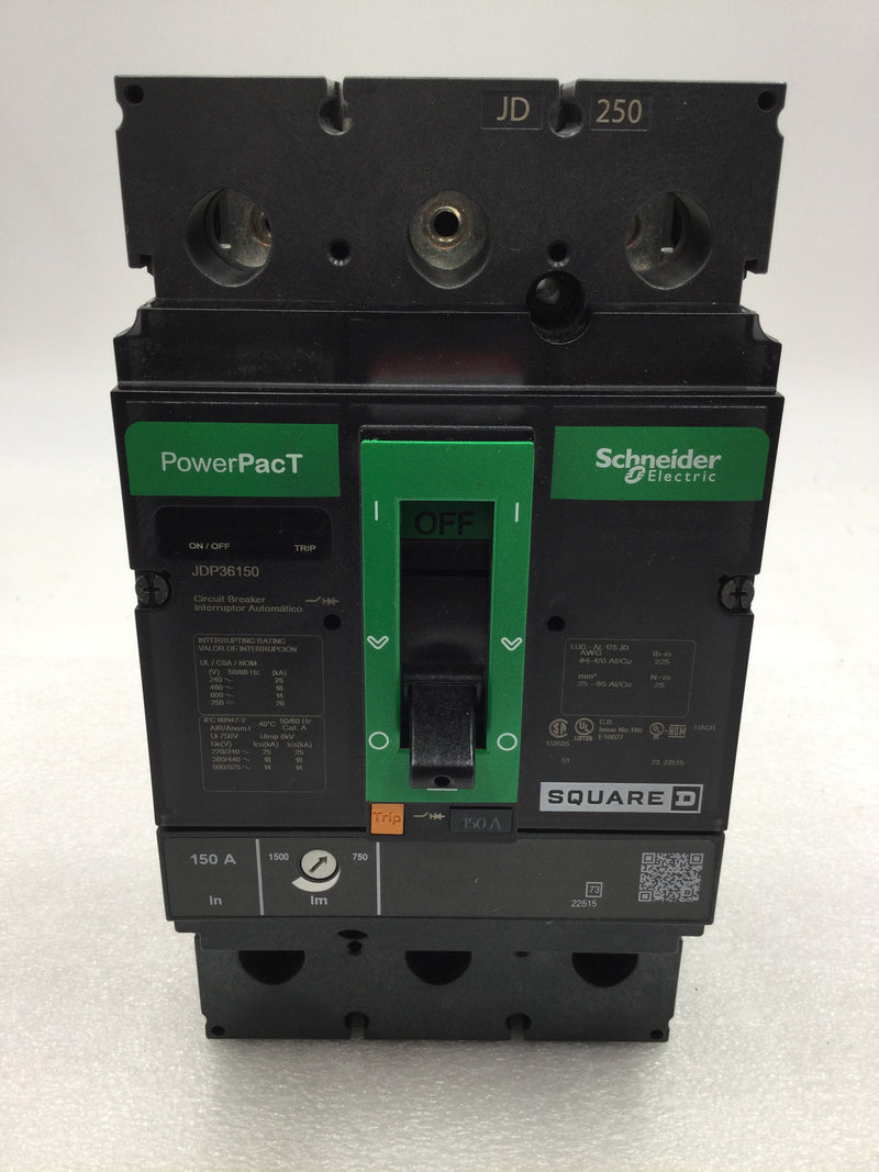 Schneider Electric JDP36150 PowerPact 150 Amp 3 Pole 600V Circuit Breaker