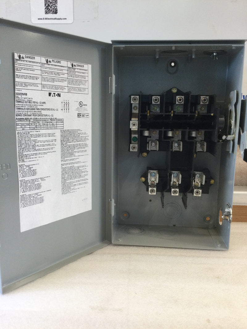 Eaton/Cutler-Hammer DG322NRB 3 Phase 60A 120/240VAC Type 3R Fusible Safety Switch