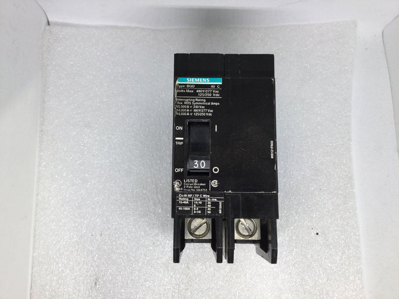 Siemens BQD230 30-Amp Double Pole 480y/277v AC Circuit Breaker