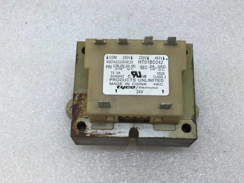 Products Unlimited/Tyco Electronics 4001A22J30AE28 75VA HT01BD242 24vac 50/60hz Transformer